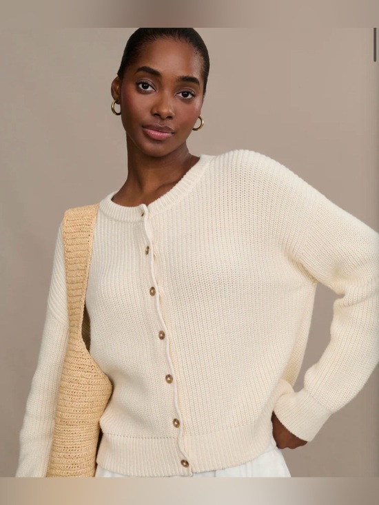 Jenni Kayne Sweaters - Jenni Kayne, Cotton Hayes Crewneck Cardigan, Ivory, Size XS, NWT